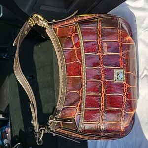 Vintage Dooney and Bourke Cognac Brown Leather Croc Hobo Shoulder Bag